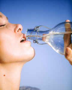 A woman drinking water