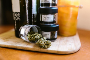 Cannabis buds displayed inside a glass jar