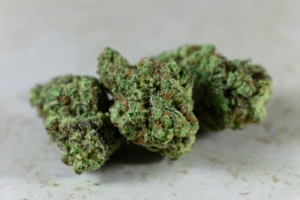 Cannabis buds on a white surface 