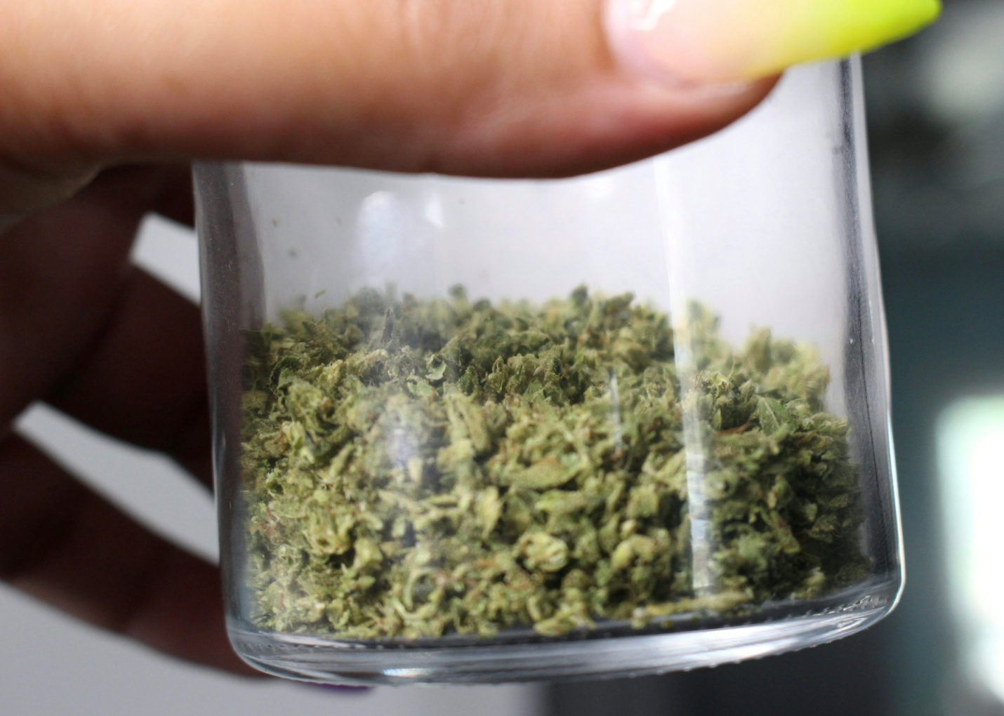 Ground up cannabis in a jar