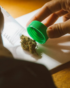 Cannabis near a test tube