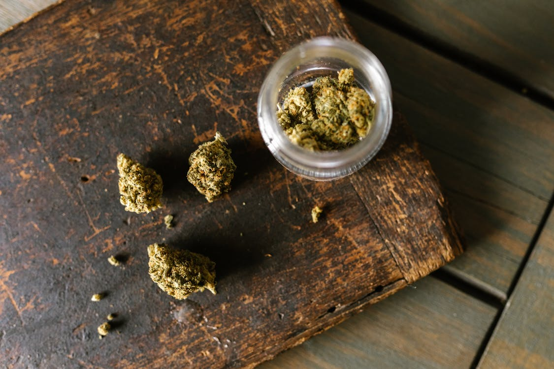 Cannabis buds in a jar