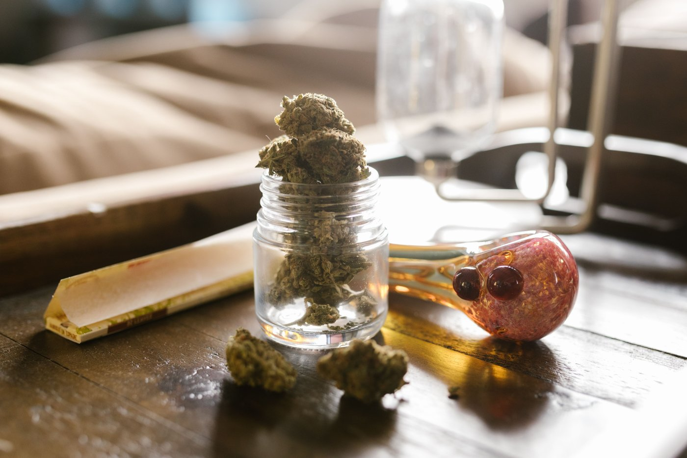 Cannabis bud jar and glass accessory