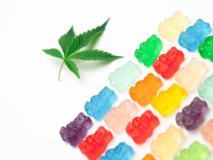 Cannabis buds and assorted edible gummies